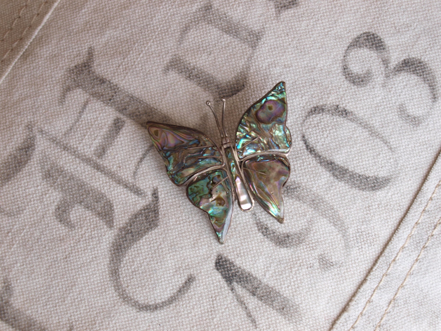 Vintage Sterling and Shell BUTTERFLY PIN