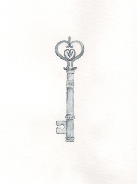 Key of the Kingdom / Watercolor Print /Vintage /Chic/Skeleton Key