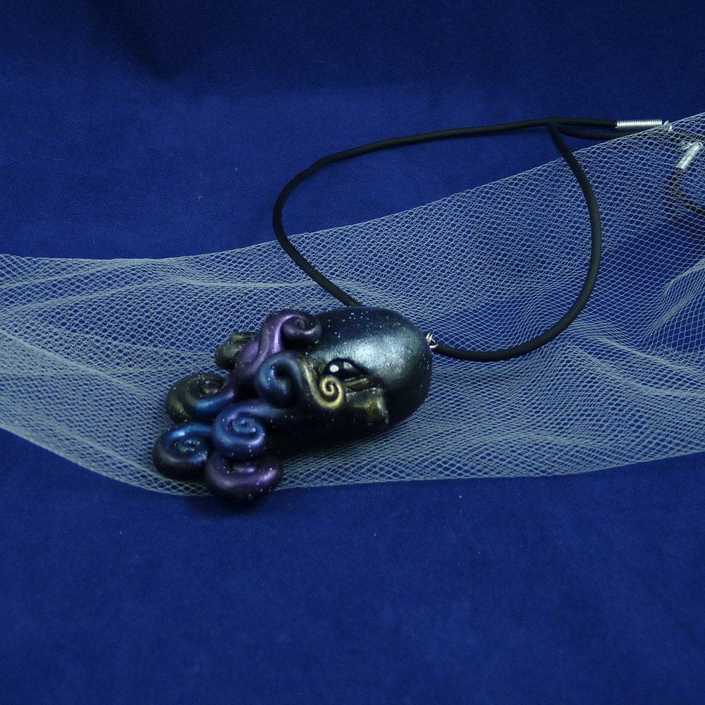 Deep Space Octopus Necklace - Polymer Clay Cephalopod Jewelry