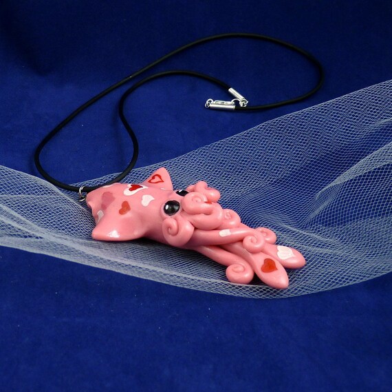 Squid Love Necklace - Polymer Clay Jewelry Pendant