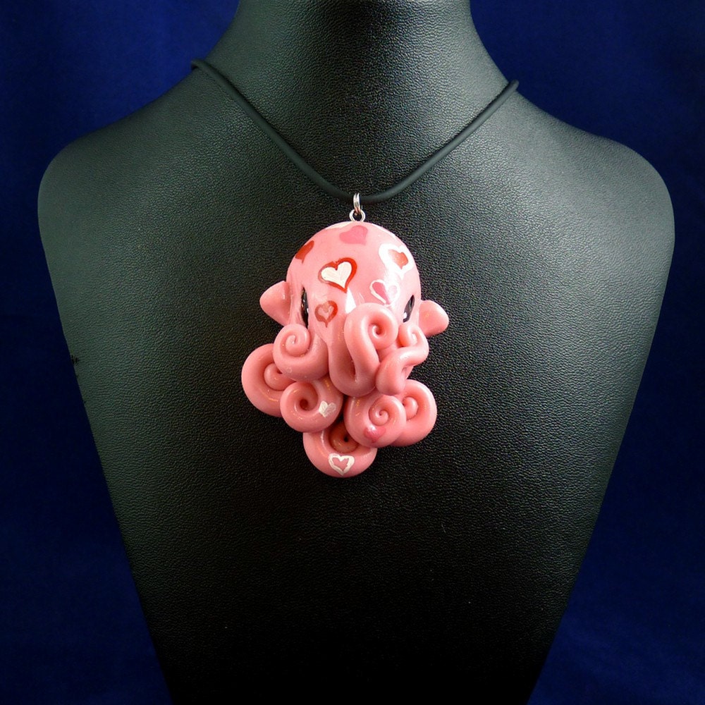Octopus Love Necklace - Polymer Clay Cephalopod Kawaii Jewelry