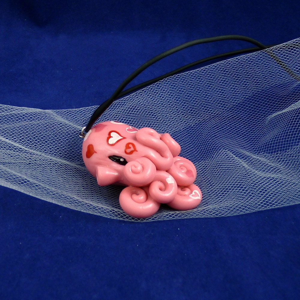 Octopus Love Necklace - Polymer Clay Cephalopod Kawaii Jewelry