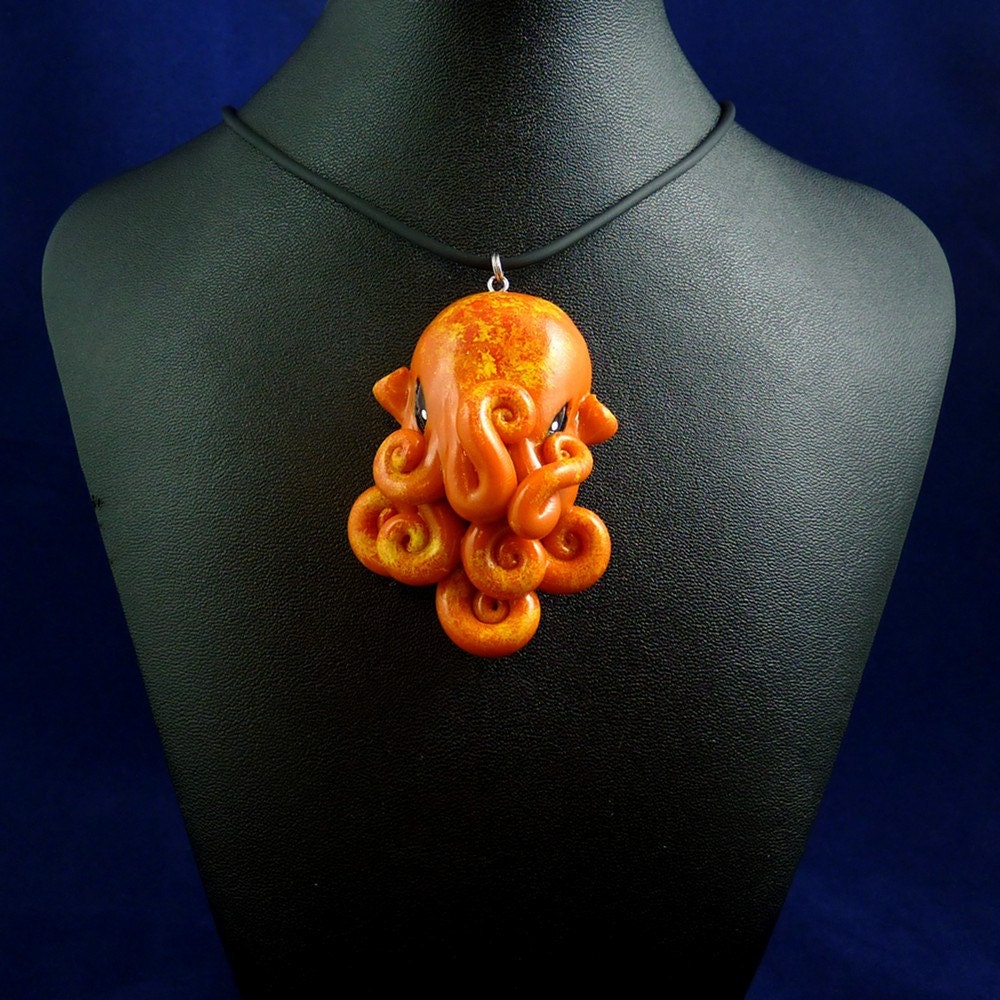 Orange Octopus Necklace - Polymer Clay Fashion Jewelry