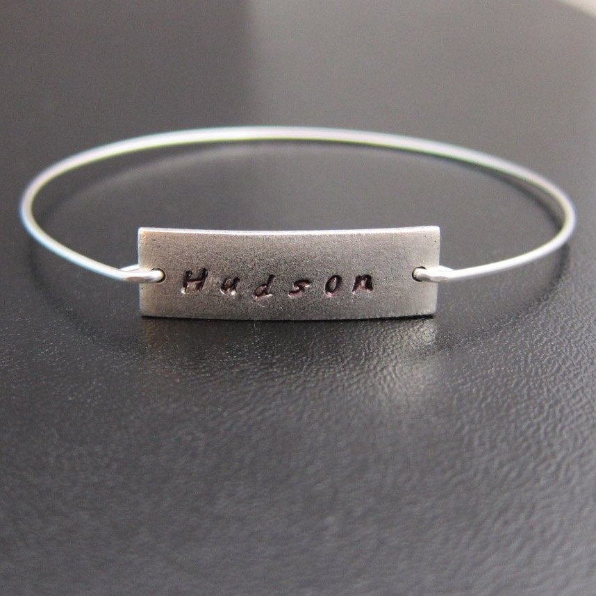 Personalized Custom Name Bangle Bracelet, Silver Name Bracelet, Custom Hand Stamped, Personalized Name Jewelry, Custom Family Name Bracelet