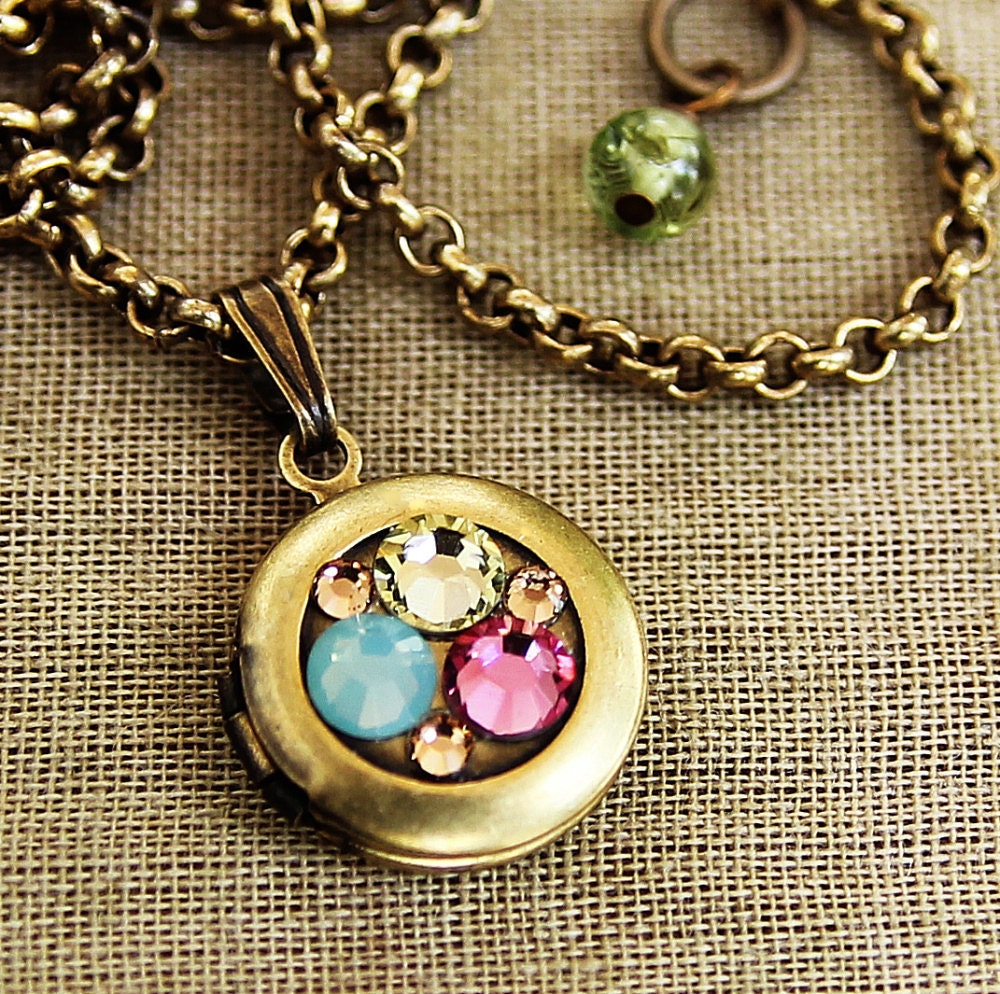 Valentine Tiny Jeweled Treasure Locket - Miniature Locket with Swarovski Crystal Elements