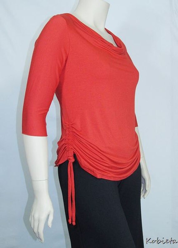 Kobieta 'You Ruche" Drape Neck Top in Lipstick Red Blue~Size 12/14-16/18
