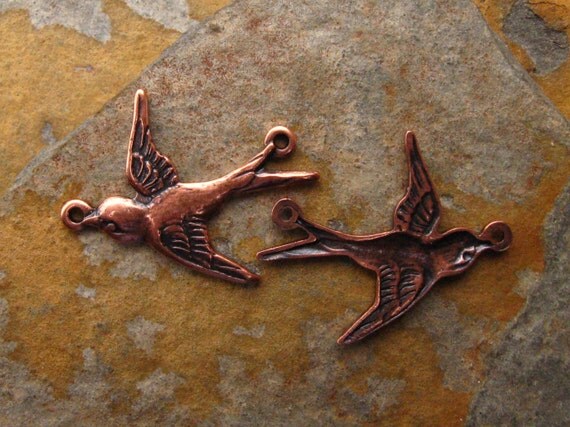 LOW SHIPPING 2 Antique Copper Patina Small Bird Connector  - West -  Trinity Brass Co.