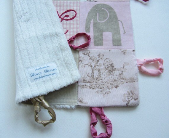 Baby Girl Custom Lovey Clutch with Hand Embroidery and Circle Knotties by Dolce Dreams