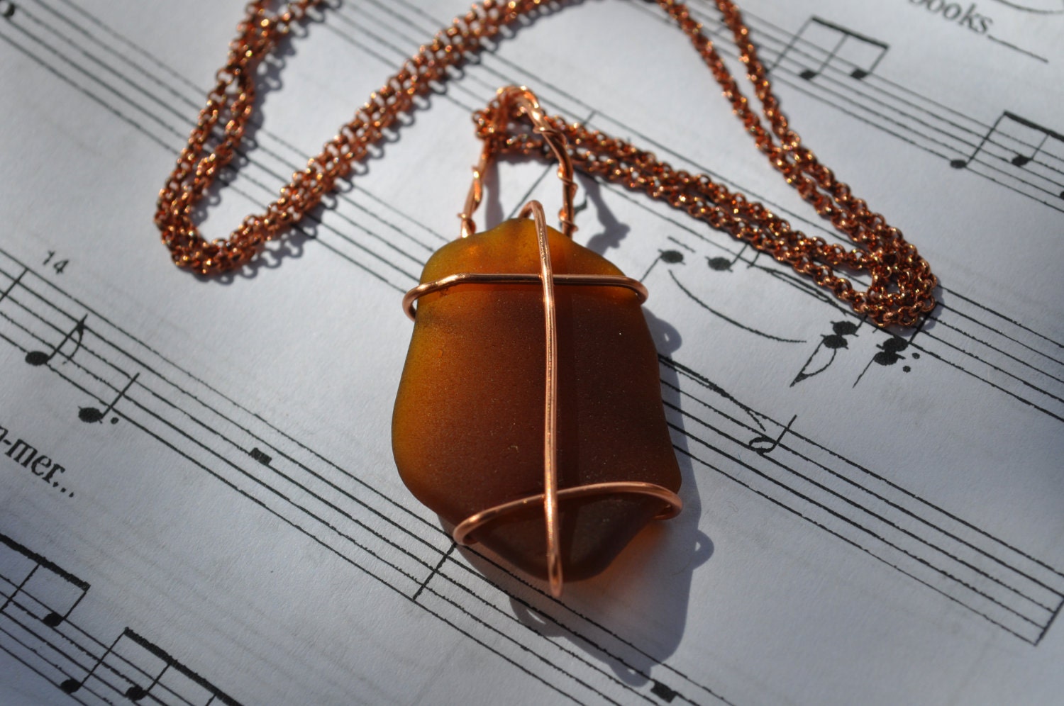 Elegant Wire Wrapped Brown Sea Glass from Hawai'i on Copper Chain