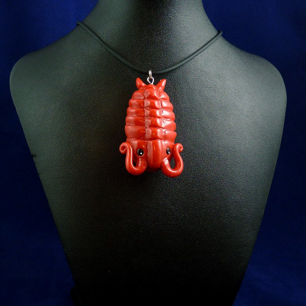 Crimson Trilobite Necklace- Handmade Polymer Clay Jewelry