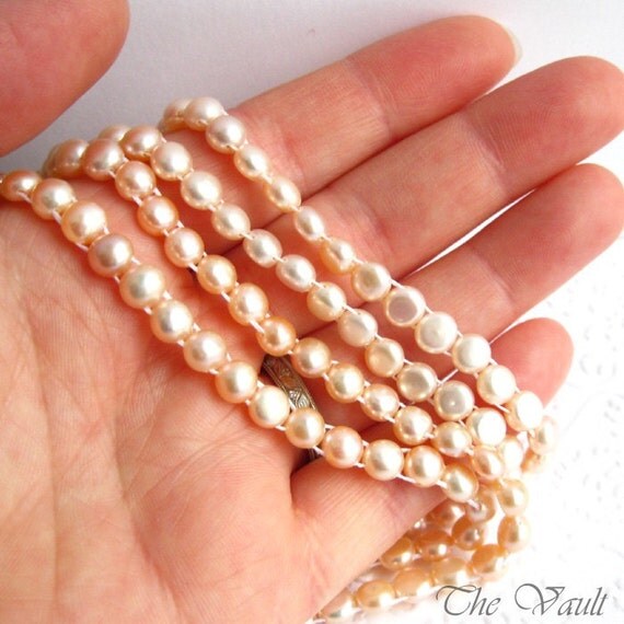 Pearls, double drilled buttons, peach, 6mm, 16 inch full strand