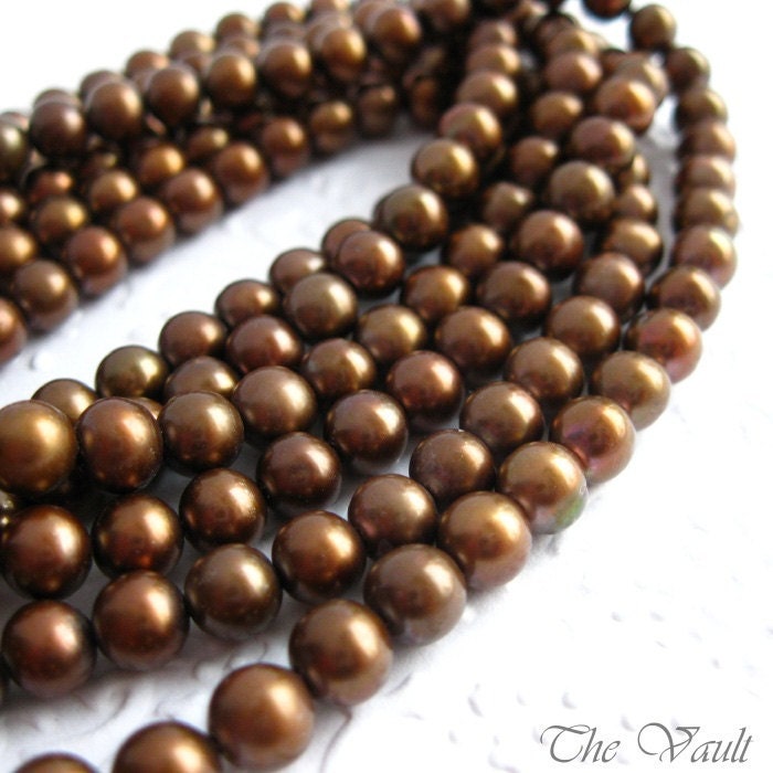 Pearls, rounded potato, chocolate brown, 6mm, 16 inch full strand