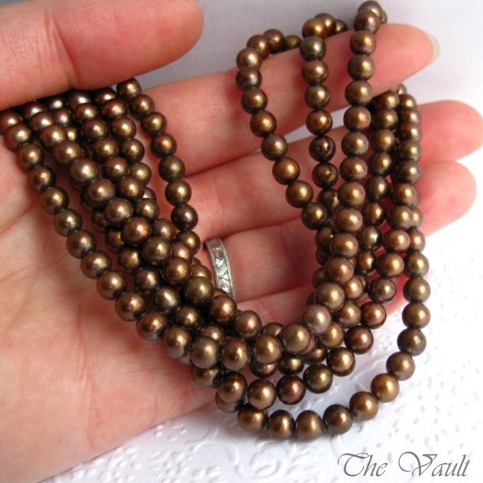 Pearls, rounded potato, chocolate brown, 6mm, 16 inch full strand