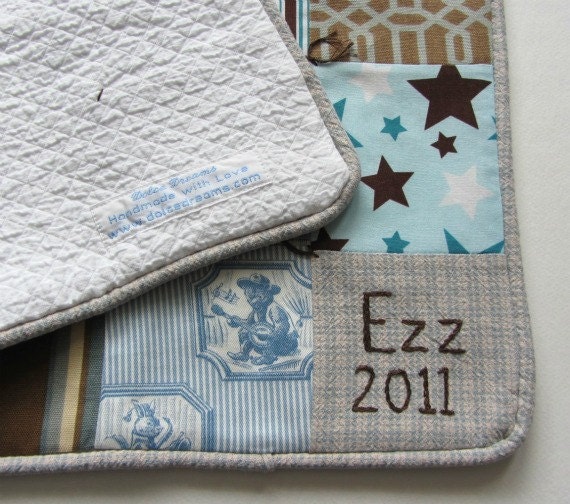 Baby Quilt with Custom Hand Embroidery by Dolce Dreams