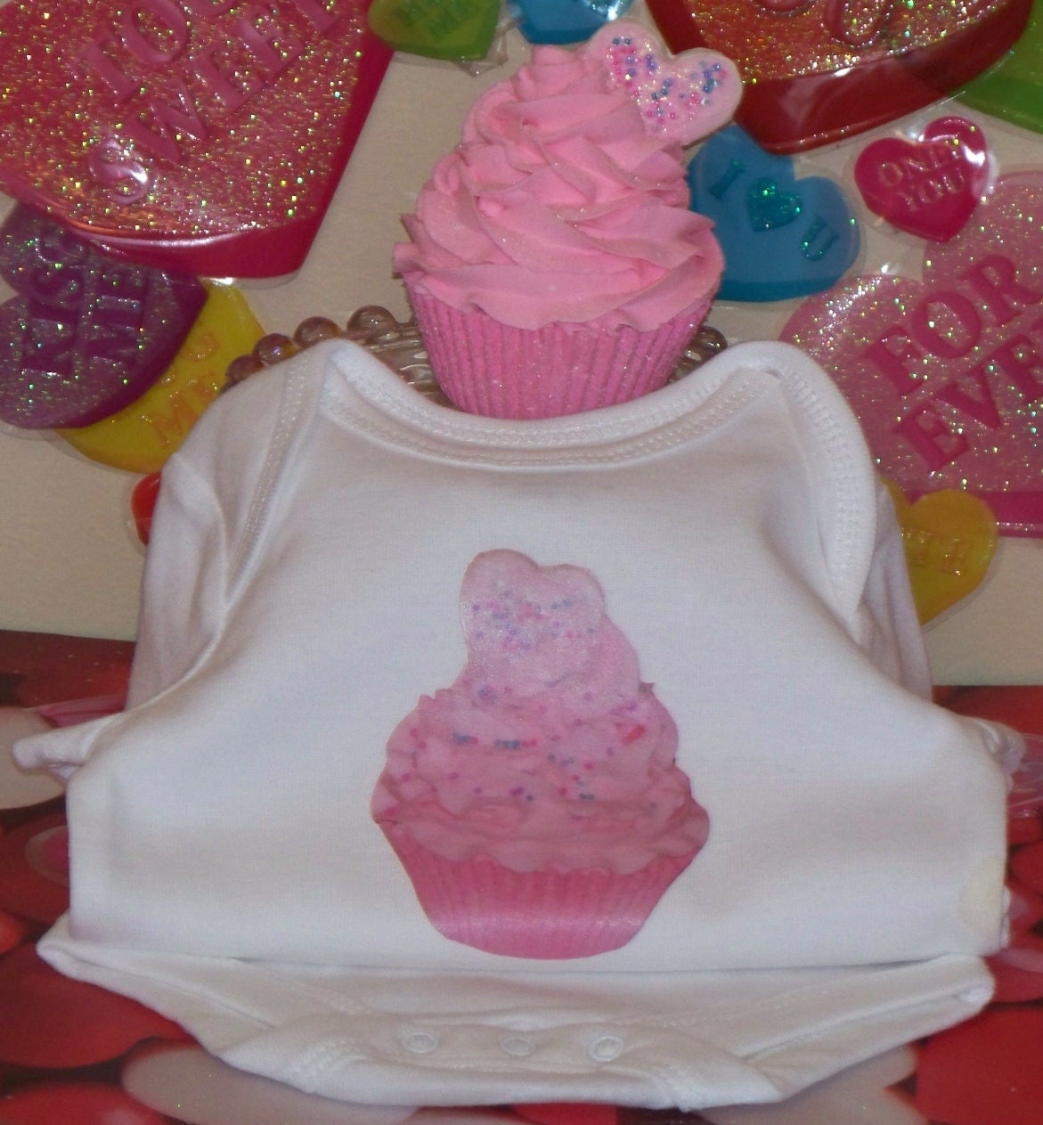 Fake Cupcake Creations Original Matching Fake Cupcake and Newborn or Infant Onesie with Topper,  Photo Prop, Keepsake