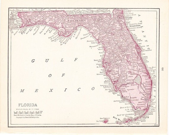 1916 State Map Florida - Vintage Antique Map Great for Framing