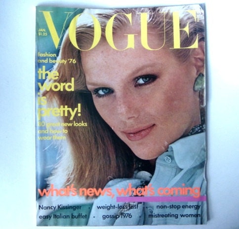 Vintage Vogue Magazine Januray 1976 1970s Fashion Mag Patti Hansen Cover