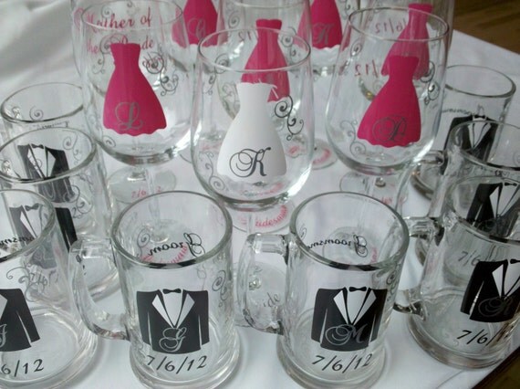 Custom listing for andreaperry2, 12 Wedding party wine glasses and beer mugs, Personalized Bridesmaids gifts and Groomsmen gifts