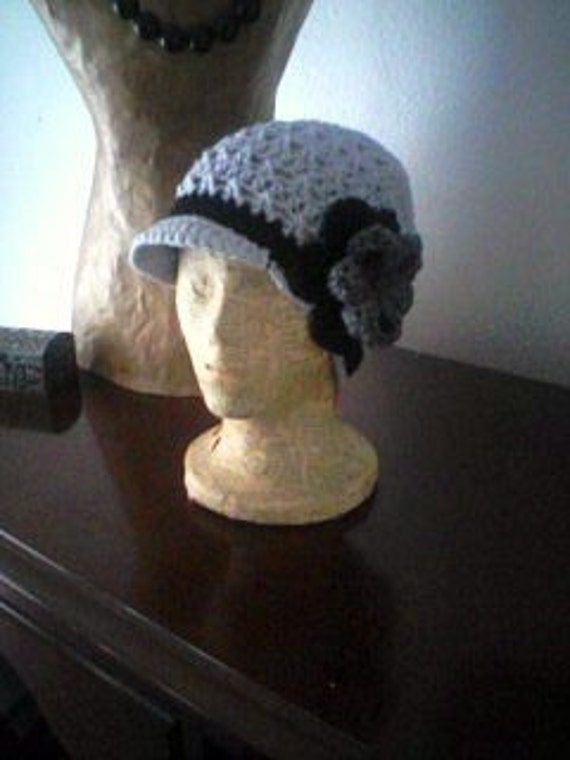 Light Grey And Black Newsboy Cadet Style Hat