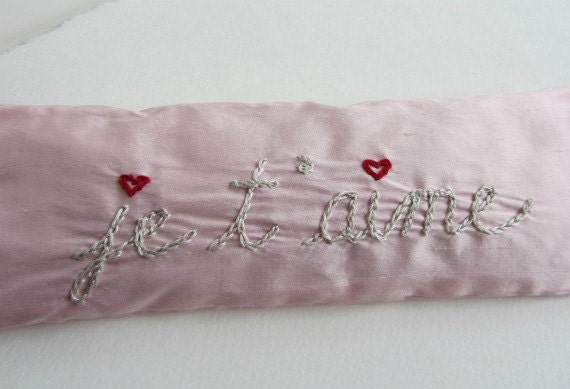 Gift for Her -Hand Embroidered Lavender and Flaxseed Eye Pillow