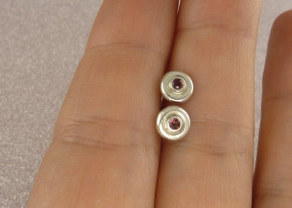 Garnet Stud Earrings - Sterling Silver Posts - Rhodolite