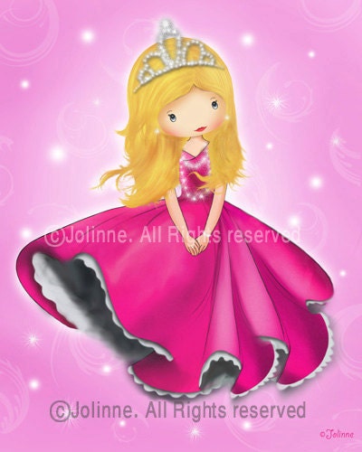 Princess art prints for girls , children wall art , pink nursery wall decor, kids room art