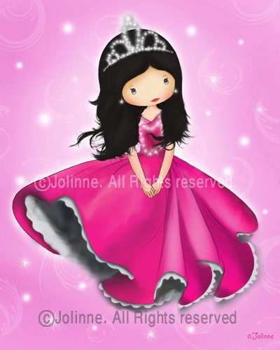 Princess art prints for girls , children wall art , pink nursery wall decor, kids room art