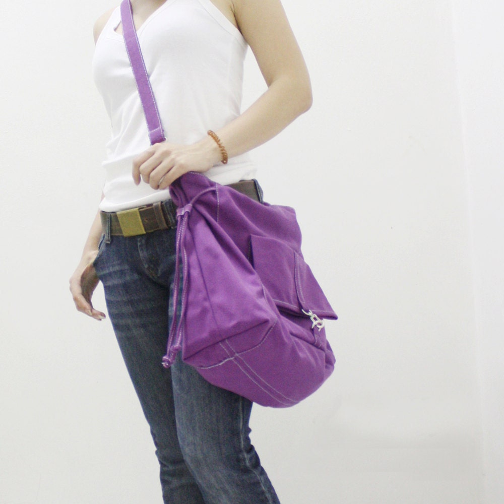EZ Canvas Bag in PURPLE - Double Strap Shoulder Bag / Tote / Cross Body Messenger