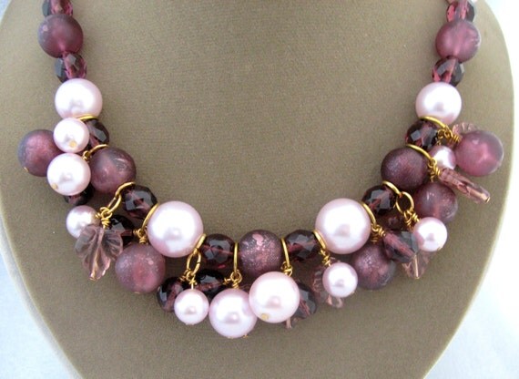 Purple Cluster Dangles Beaded Necklace