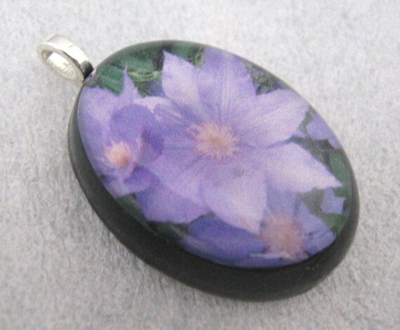 Purple Clematis Flower Pendant Necklace