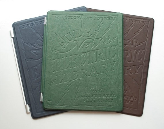 Embossed leather "Electric Library" smart cover for iPad 2 (British Racing Green)