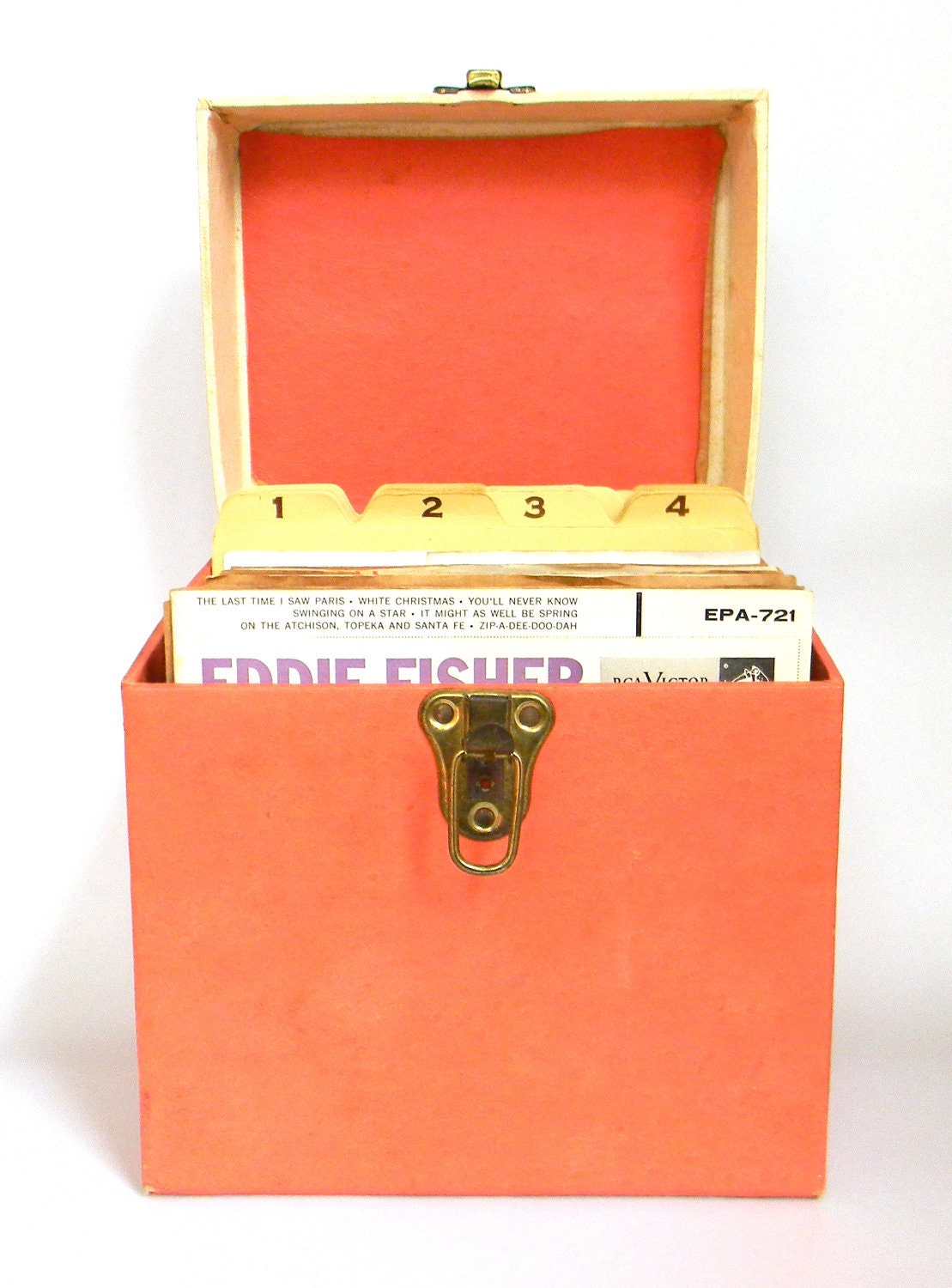 HUGE 45 record collection - vintage record box plus 53 records - DISCOUNTED