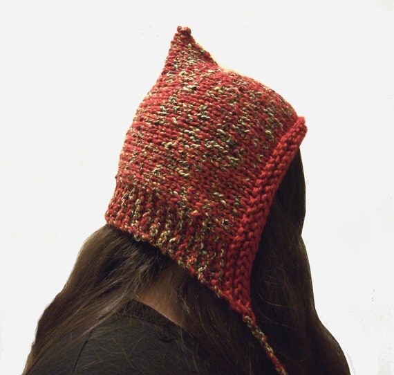 red hand knit pixie hat