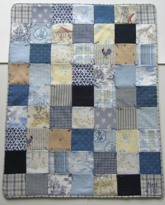 Baby Boy Quilt With Custom Hand Embroidery by Dolce Dreams