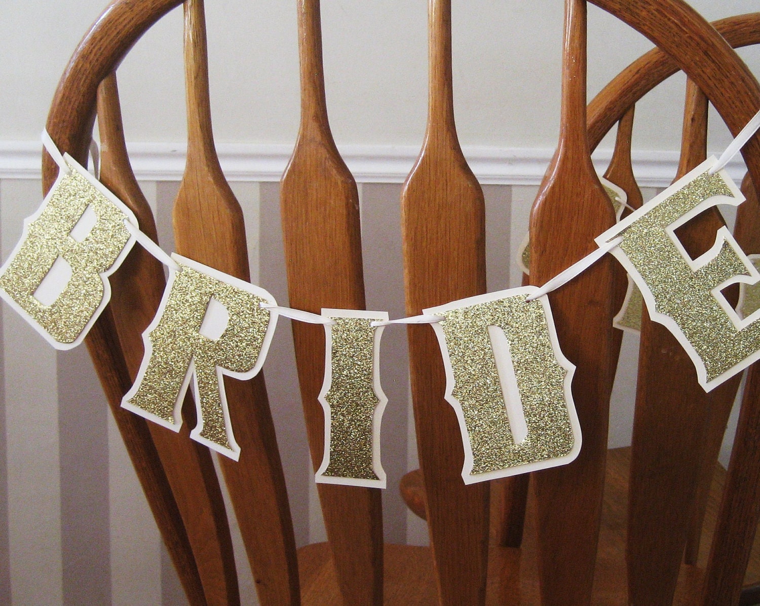 BRIDE and GROOM Matching Chair Banners Wedding Decoration in Gold Glitter