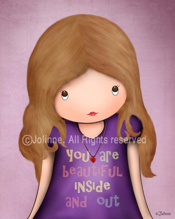 Famous quote children art print for girls room or nursery , you are beautiful inside and out , purple children room art
