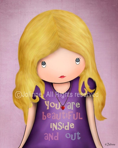 African american Dark skin girl art print , kids wall art , children purple room decor, famous quote You are beautiful inside and out