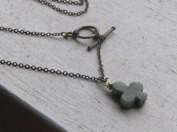 As Luck would have it.  Green Jade 3 leaf lucky Irish Clover Unisex necklace.