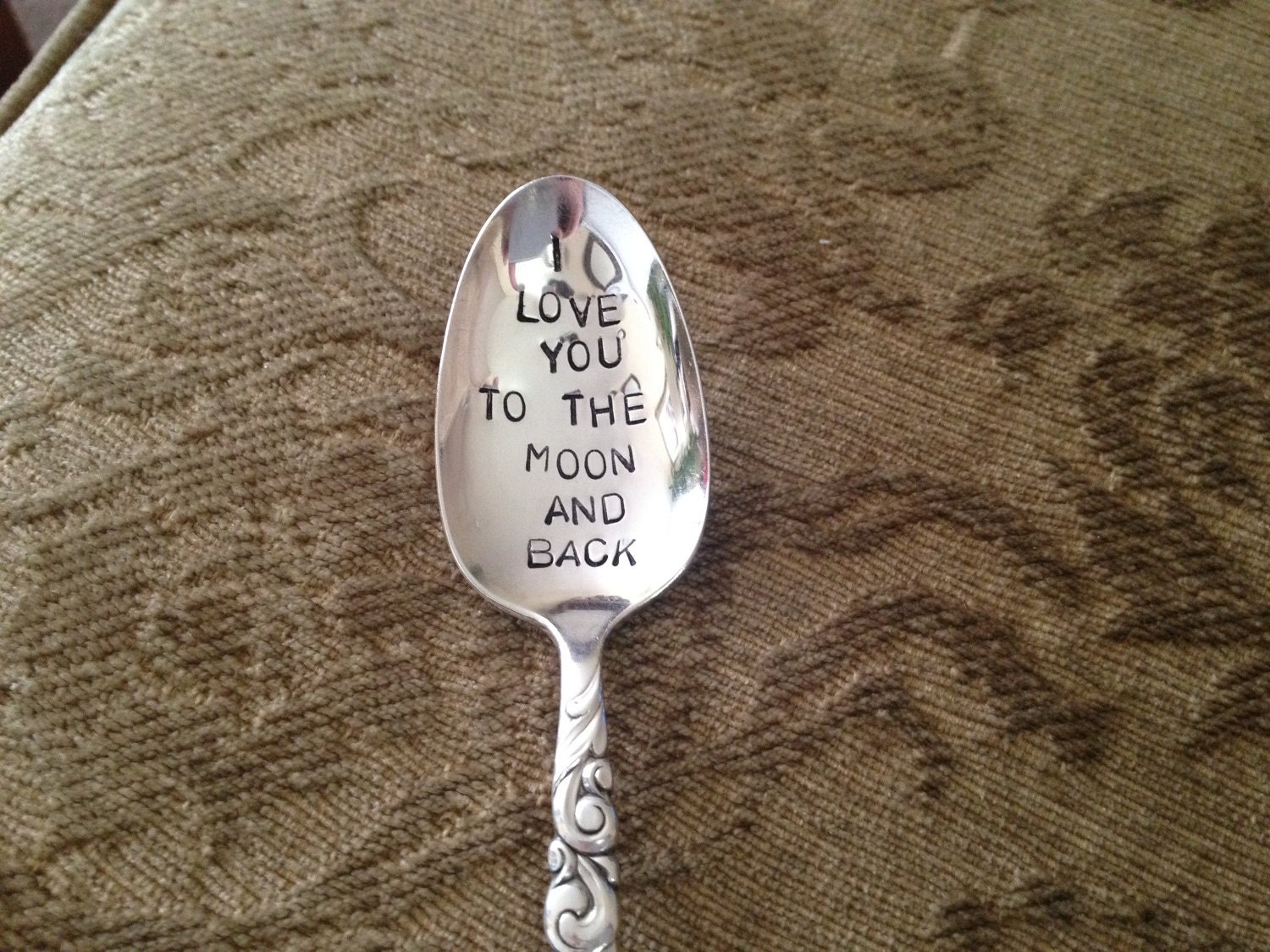 I Love You to the Moon and Back  vintage silverware hand stamped spoon