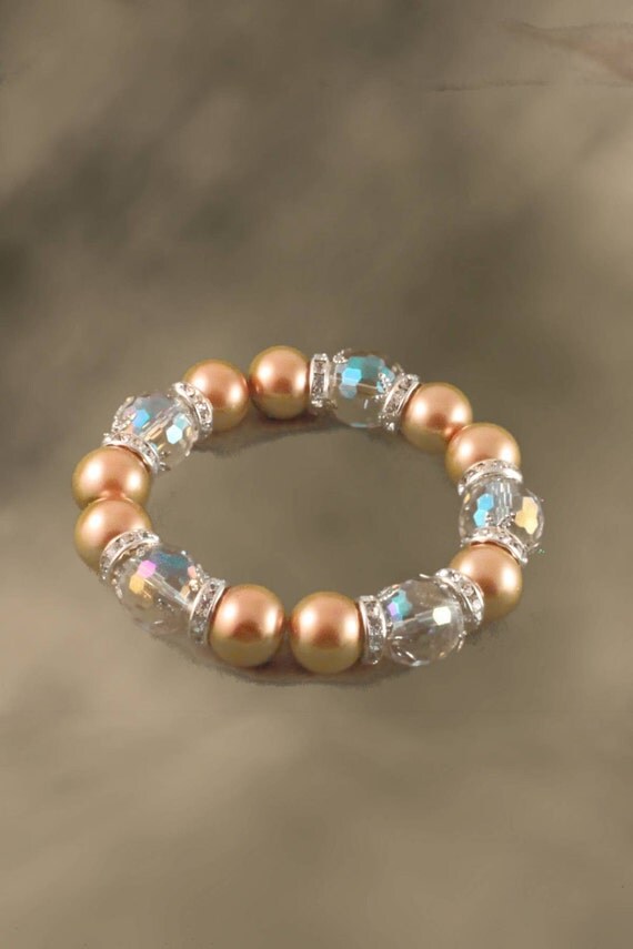 Gold Glass Pearls with Irredescent Crystals