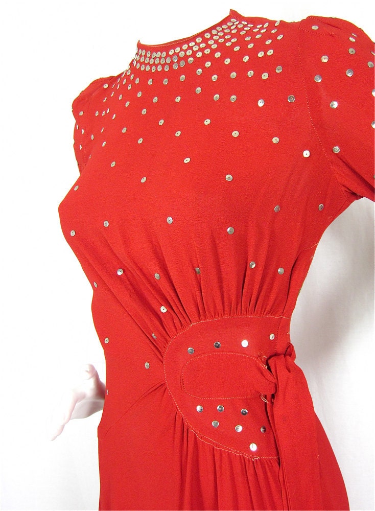 Siren Sweetheart Vintage 1940's Red Dress, Sz S