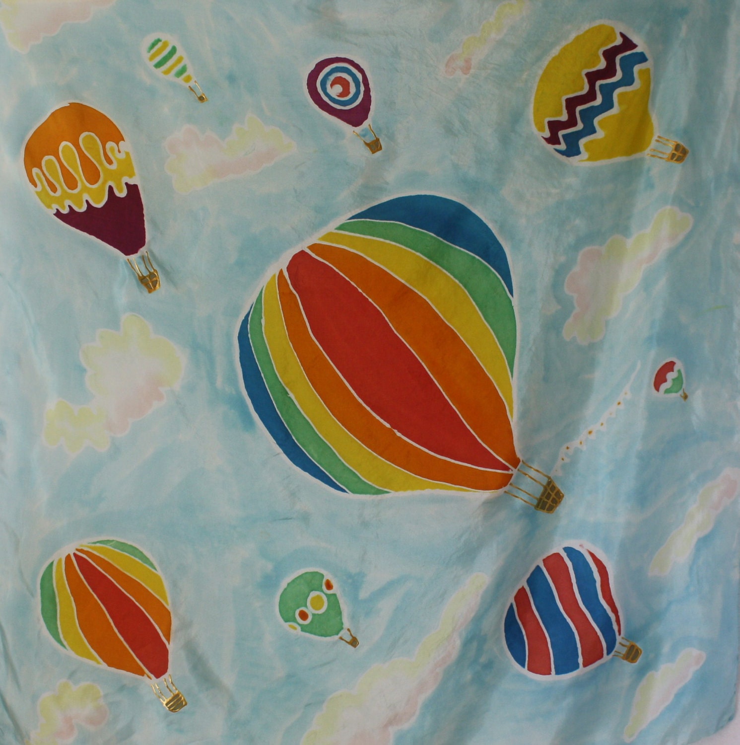 Silk Scarf. Hot Air Balloons Spring Fashion - hand painted