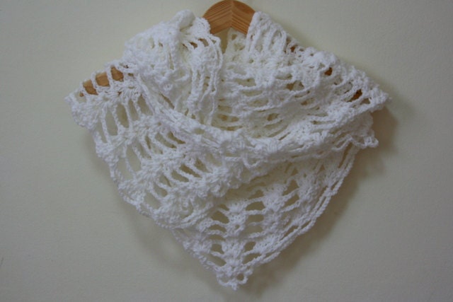 White lacy shawl scarf neck warmer crochet