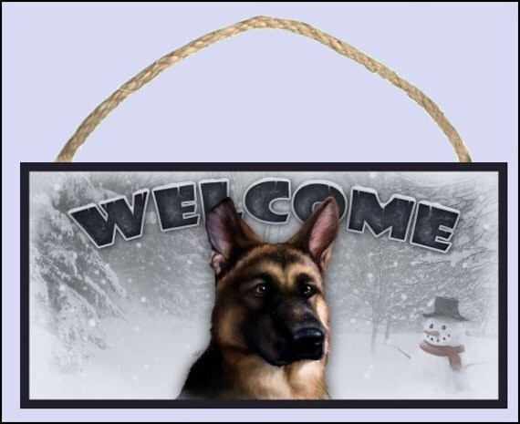 German Shepherd Winter Season 10" x 5" Wooden Welcome Sign