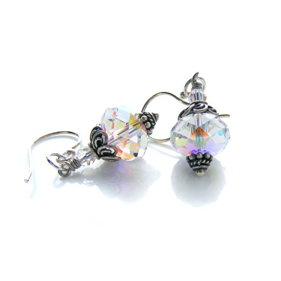 Ice Crystal Earrings. Sterling silver & Swarovski crystal drop earrings - wedding, bridal and bridesmaid jewelry