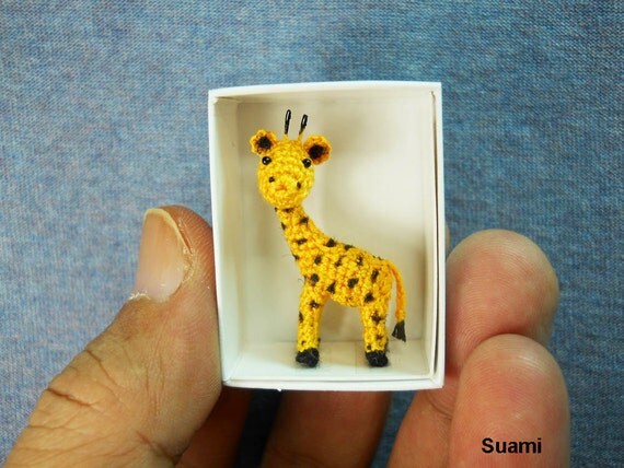 Cute Tiny Giraffe - Micro Crochet Miniature Animals - Standing Yellow Girrafe - Made To Order