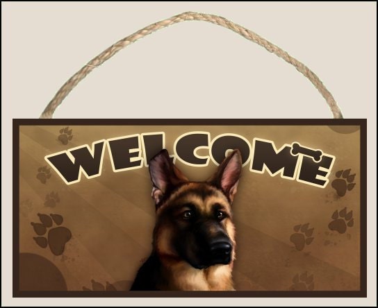 German Shepherd 10" x 5" Wooden Welcome Sign