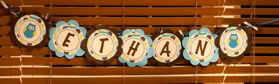 Blue Owl Baby Shower  Boy Birthday Party Personalized  Name Banner