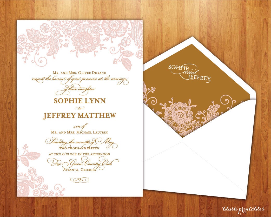 Vintage Lace Wedding Invitation Set Printable Design DIY 5x7 Wedding 