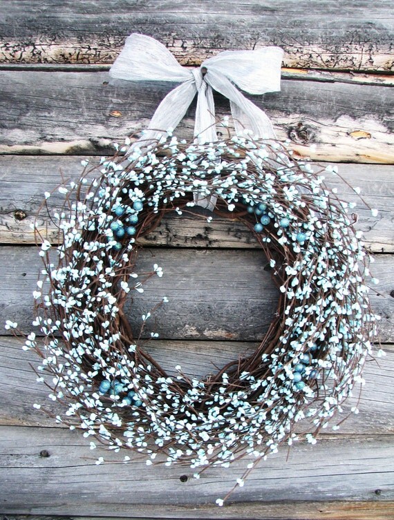 LIGHT ICE BLUEBerry WreathSpring WreathWedding WreathDoor Wreath